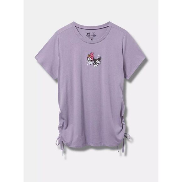 NWT Torrid 2X Kuromi & My Melody by Sanrio Purple Slim Fit Embroidered Cinch Tee - Picture 5 of 9